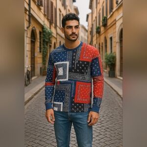 Reason NYC Bandana Patchwork Long Sleeve Shirt XL New